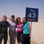 Sylvain with Jennifer, Valerie, and Anna, on the road to Bagdad (Egypt, not Iraq!)