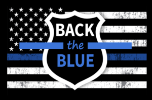 back the blue flag and badge